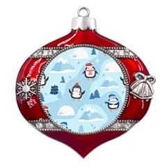 Christmas-seamless-pattern-with-penguin Metal Snowflake And Bell Red Ornament