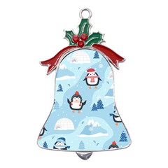 Christmas-seamless-pattern-with-penguin Metal Holly Leaf Bell Ornament