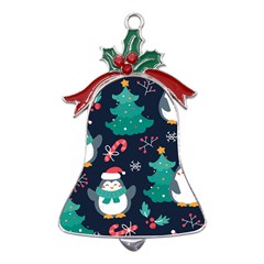 Colorful-funny-christmas-pattern      - Metal Holly Leaf Bell Ornament