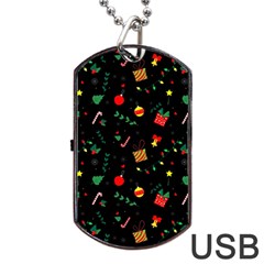 Christmas Pattern Texture Colorful Wallpaper Dog Tag Usb Flash (one Side) by Grandong