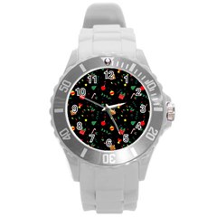 Christmas Pattern Texture Colorful Wallpaper Round Plastic Sport Watch (l) by Grandong