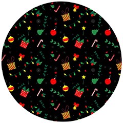 Christmas Pattern Texture Colorful Wallpaper Wooden Puzzle Round by Grandong