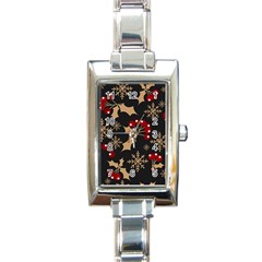 Christmas-pattern-with-snowflakes-berries Rectangle Italian Charm Watch by Grandong