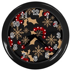 Christmas-pattern-with-snowflakes-berries Wall Clock (black) by Grandong