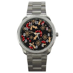 Christmas-pattern-with-snowflakes-berries Sport Metal Watch by Grandong