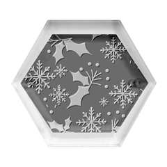 Christmas-pattern-with-snowflakes-berries Hexagon Wood Jewelry Box by Grandong