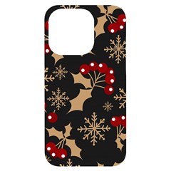 Christmas-pattern-with-snowflakes-berries Iphone 14 Pro Black Uv Print Case by Grandong
