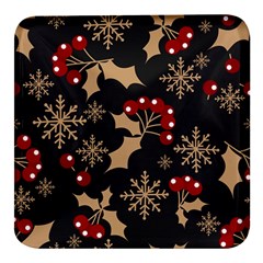 Christmas-pattern-with-snowflakes-berries Square Glass Fridge Magnet (4 Pack) by Grandong