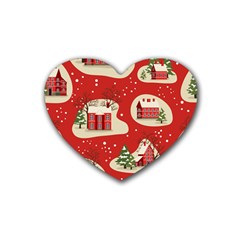 Christmas-new-year-seamless-pattern Rubber Heart Coaster (4 Pack)