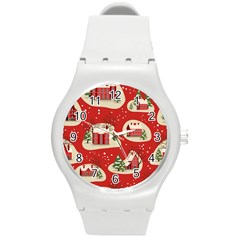 Christmas-new-year-seamless-pattern Round Plastic Sport Watch (m) by Grandong