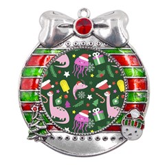 Colorful-funny-christmas-pattern   --- Metal X mas Ribbon With Red Crystal Round Ornament