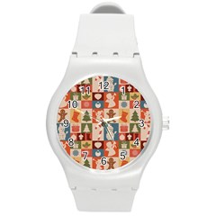 Cute Christmas Seamless Pattern Vector  - Round Plastic Sport Watch (m) by Grandong