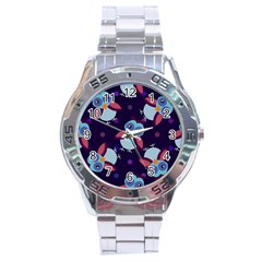 Owl-pattern-background Stainless Steel Analogue Watch by Grandong