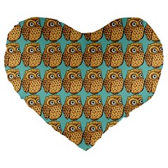 Owl Bird Cartoon Large 19  Premium Flano Heart Shape Cushions by Grandong