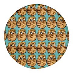 Seamless Cute Colourfull Owl Kids Pattern Round Glass Fridge Magnet (4 Pack) by Grandong