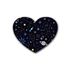 Starry Night  Space Constellations  Stars  Galaxy  Universe Graphic  Illustration Rubber Coaster (heart) by Grandong