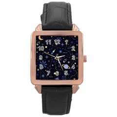 Starry Night  Space Constellations  Stars  Galaxy  Universe Graphic  Illustration Rose Gold Leather Watch  by Grandong