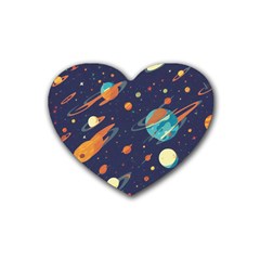 Space Galaxy Planet Universe Stars Night Fantasy Rubber Heart Coaster (4 Pack) by Grandong