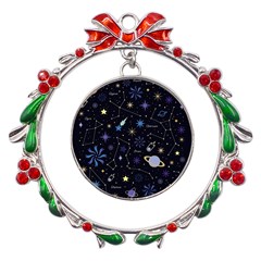 Starry Night  Space Constellations  Stars  Galaxy  Universe Graphic  Illustration Metal X mas Wreath Ribbon Ornament by Grandong