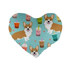 Welsh Corgi Boba Tea Bubble Cute Kawaii Dog Breed Standard 16  Premium Heart Shape Cushions by Grandong