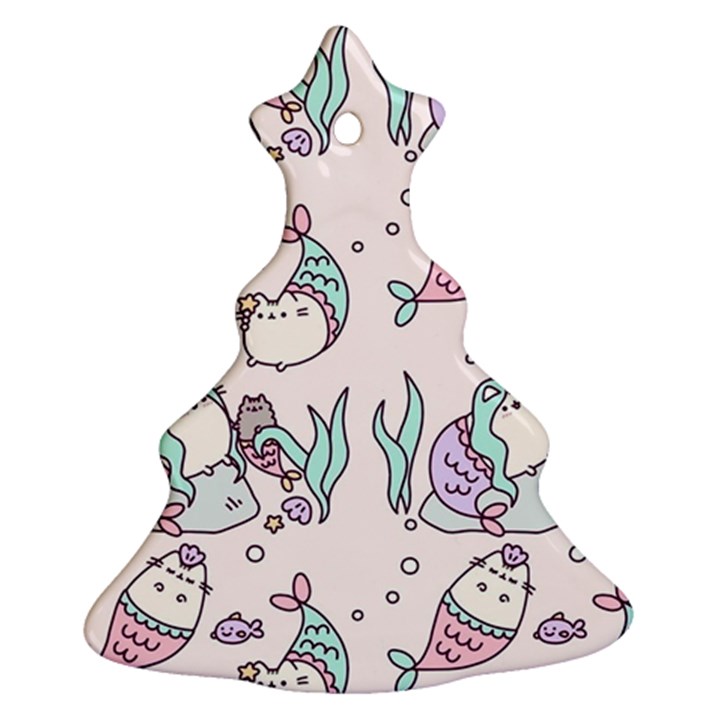 Cartoon Cat Cute Animal Design Drawing Illustration Kawaii Christmas Tree Ornament (Two Sides)