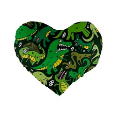 Dino Kawaii Standard 16  Premium Flano Heart Shape Cushions by Grandong