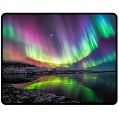 Aurora Borealis Polar Northern Lights Natural Phenomenon North Night Mountains Two Sides Fleece Blanket (medium) by Grandong