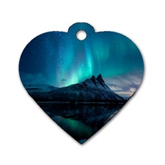 Aurora Borealis Mountain Reflection Dog Tag Heart (two Sides) by Grandong