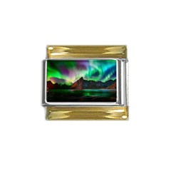 Aurora Borealis Nature Sky Light Gold Trim Italian Charm (9mm) by Grandong