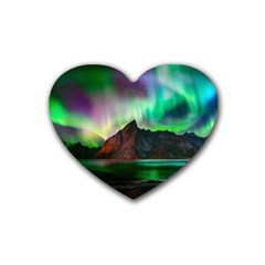 Aurora Borealis Nature Sky Light Rubber Heart Coaster (4 Pack)