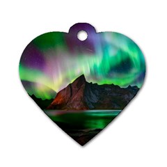 Aurora Borealis Nature Sky Light Dog Tag Heart (two Sides) by Grandong