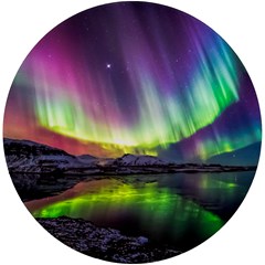 Aurora Borealis Polar Northern Lights Natural Phenomenon North Night Mountains Uv Print Round Tile Coaster by Grandong