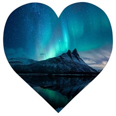 Aurora Borealis Mountain Reflection Wooden Puzzle Heart by Grandong