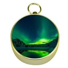 Iceland Aurora Borealis Gold Compasses by Grandong