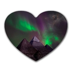 Aurora Stars Sky Mountains Snow Aurora Borealis Heart Mousepad