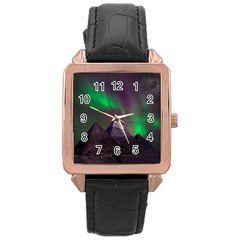 Aurora Northern Lights Celestial Magical Astronomy Rose Gold Leather Watch  by Grandong