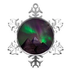 Aurora Stars Sky Mountains Snow Aurora Borealis Metal Small Snowflake Ornament by Grandong