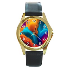 Colorful Fluid Art Abstract Modern Round Gold Metal Watch