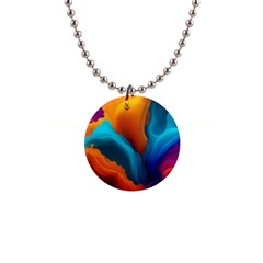 Colorful Fluid Art Abstract Modern 1  Button Necklace