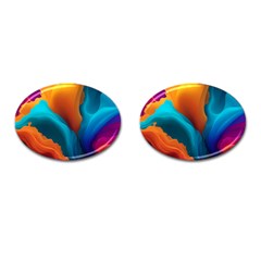 Colorful Fluid Art Abstract Modern Cufflinks (oval) by Ravend