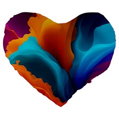 Colorful Fluid Art Abstract Modern Large 19  Premium Flano Heart Shape Cushions