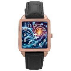 Dolphins Fantasy Rose Gold Leather Watch  by Ravend