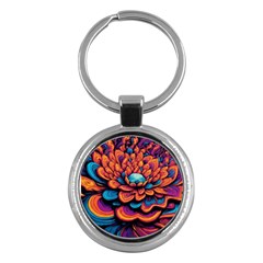 Flowers Painting Key Chain (round)