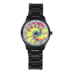 Fractal Spiral Abstract Background Stainless Steel Round Watch by Ravend