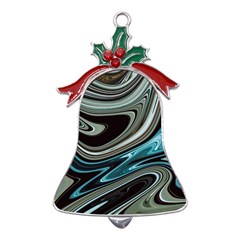 Abstract Waves Background Wallpaper Metal Holly Leaf Bell Ornament