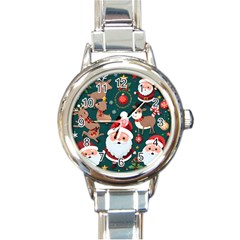 Christmas Santa Claus Round Italian Charm Watch