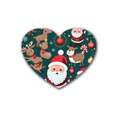 Christmas Santa Claus Rubber Heart Coaster (4 pack)