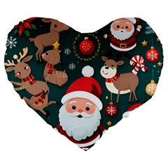 Christmas Santa Claus Large 19  Premium Heart Shape Cushions