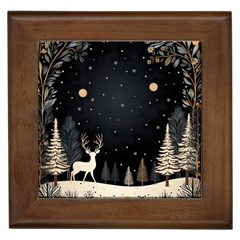 Christmas Winter Xmas Scene Nature Forest Tree Moon Framed Tile by Vaneshop