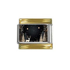 Christmas Winter Xmas Scene Nature Forest Tree Moon Gold Trim Italian Charm (9mm) by Vaneshop